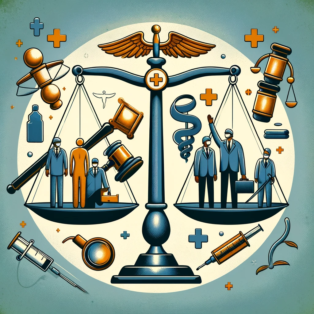 An illustration depicting the concept of Independent Medical Examinations in Workers' Compensation cases. The image should symbolize the balance between employee rights and employer interests, with elements representing medical examination, legal advocacy, and the quest for fairness and impartiality in a professional and compassionate style.