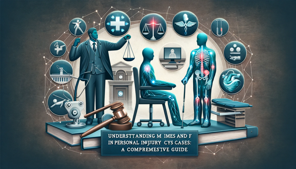 An informative banner for a blog post titled 'Understanding IMEs and FCEs in Personal Injury Cases: A Comprehensive Guide'. The image should feature symbols representing Independent Medical Examinations (IMEs) and Functional Capacity Evaluations (FCEs), like a doctor examining a patient and physical therapy equipment. The background could blend courtroom and medical imagery, highlighting the legal and medical aspects of personal injury cases. The design is professional and educational, suitable for an in-depth guide.