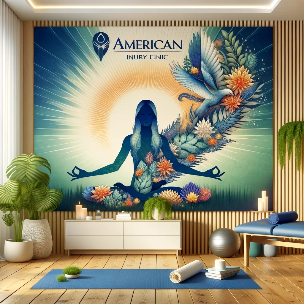 A serene and inviting healthcare clinic environment that illustrates the harmonious blend of occupational therapy and yoga for holistic healing, embodying the spirit and services of Americana Injury Clinic.