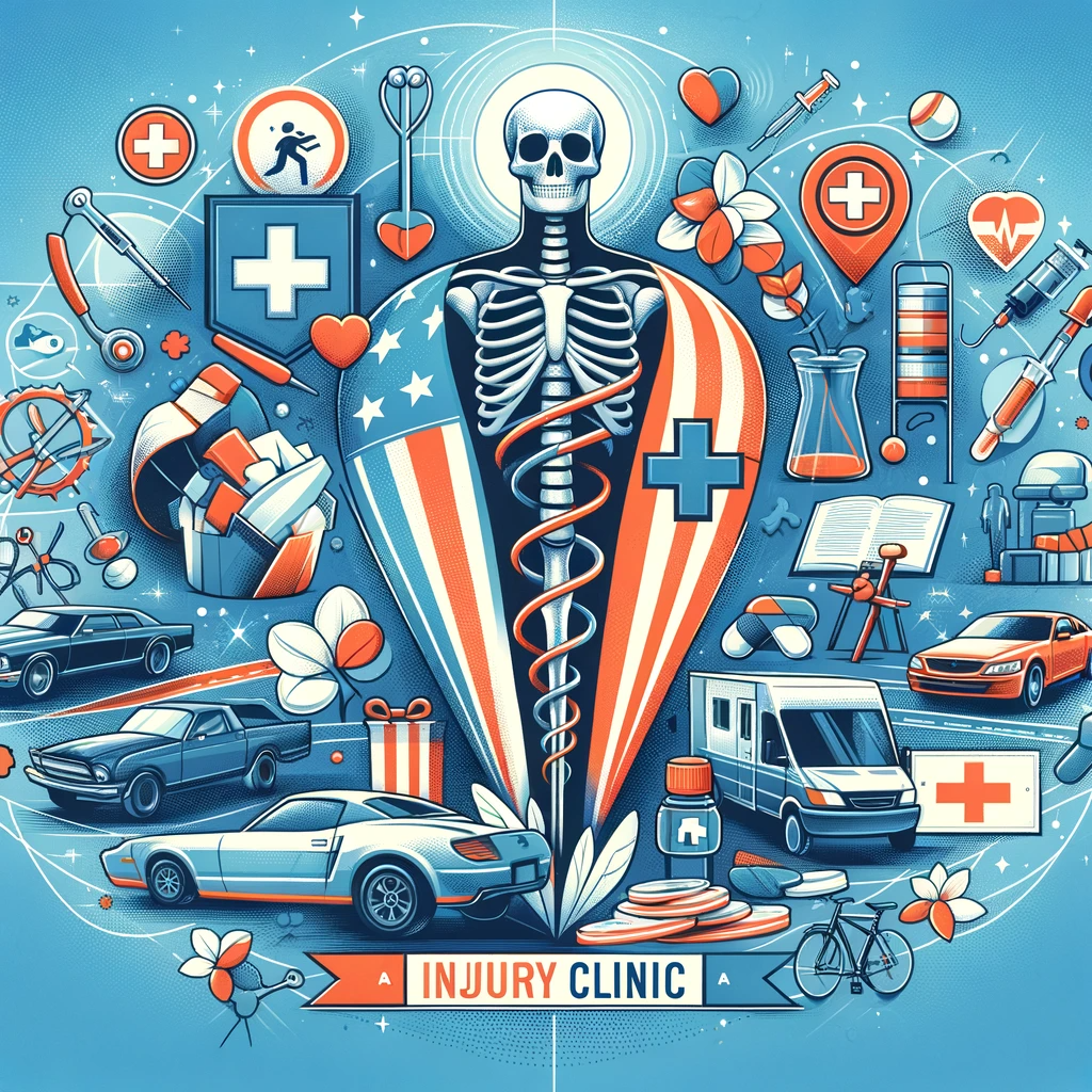 An informative and engaging image representing Americana Injury Clinic, showcasing elements of healthcare services like orthopedic and chiropractic treatment, auto accident care, and a comforting, hopeful atmosphere for injury recovery.